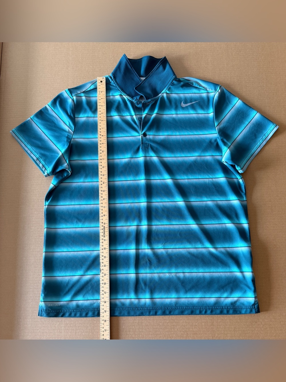 Nike Men’s Teal and Navy Horizontal Stripe Polo